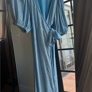 Rotate Elegant Blue Wrap Dress